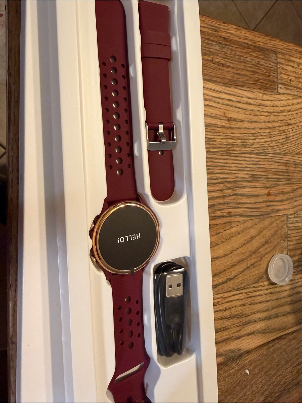 Amazon Burgundy Silicone Smartwatch with Rose Gold Case